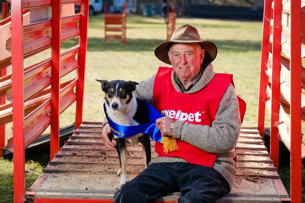 EWE BEAUTY: Laurie Slater, at 85 years young, and his dog Wondara Jules won the sheep trial title for the fifth time. Picture: SUPPLIED
