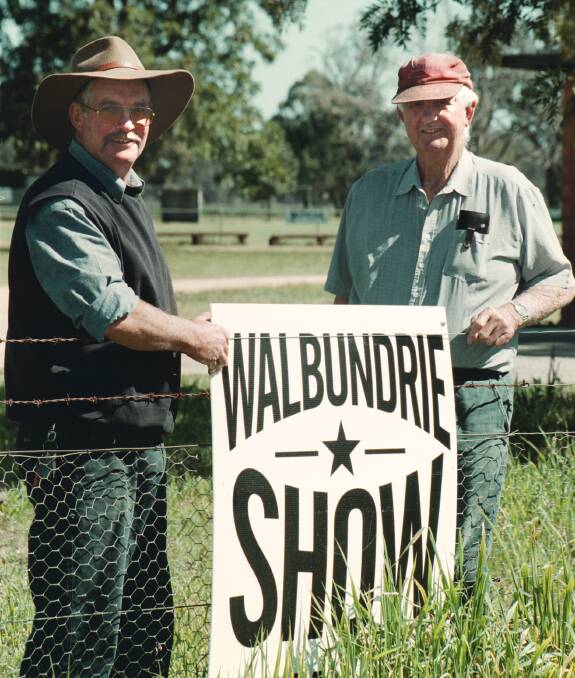 PROUD HISTORY: Max Webb with Tom Fowler ahead of the Walbundrie Show in 2001.