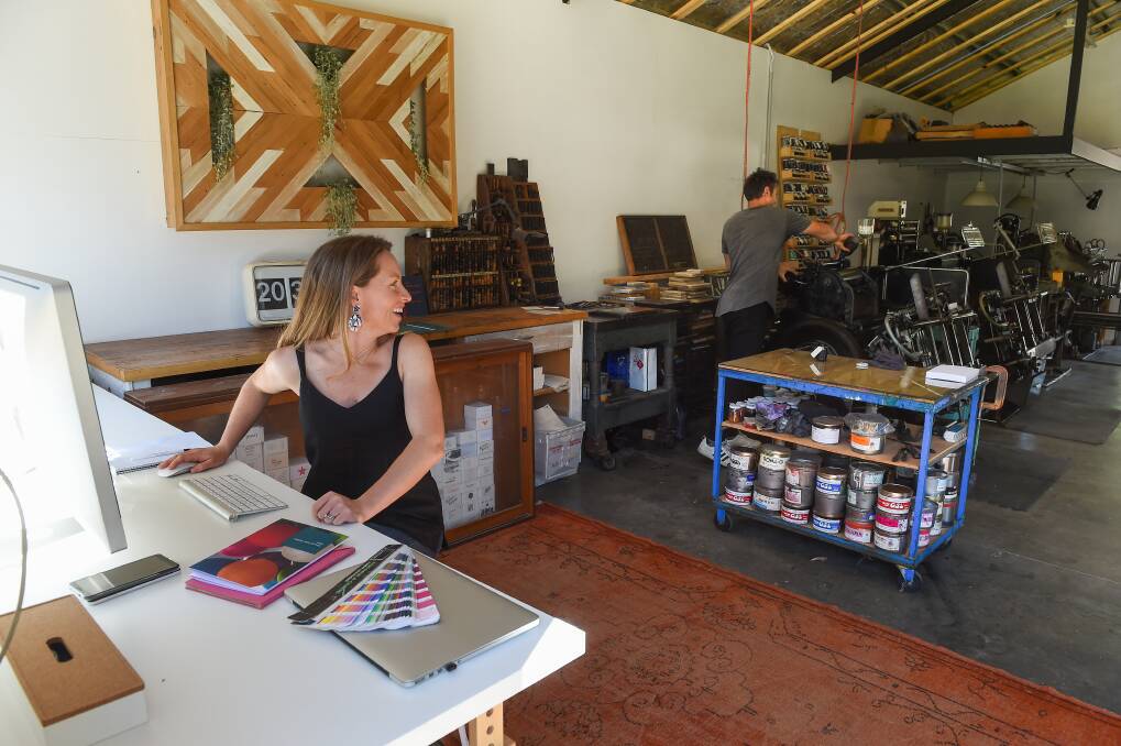 DESIGNS ON QUALITY: Danika and Doug Aplin run their bespoke letterpress business from a studio at their Thurgoona home. Pictures: MARK JESSER