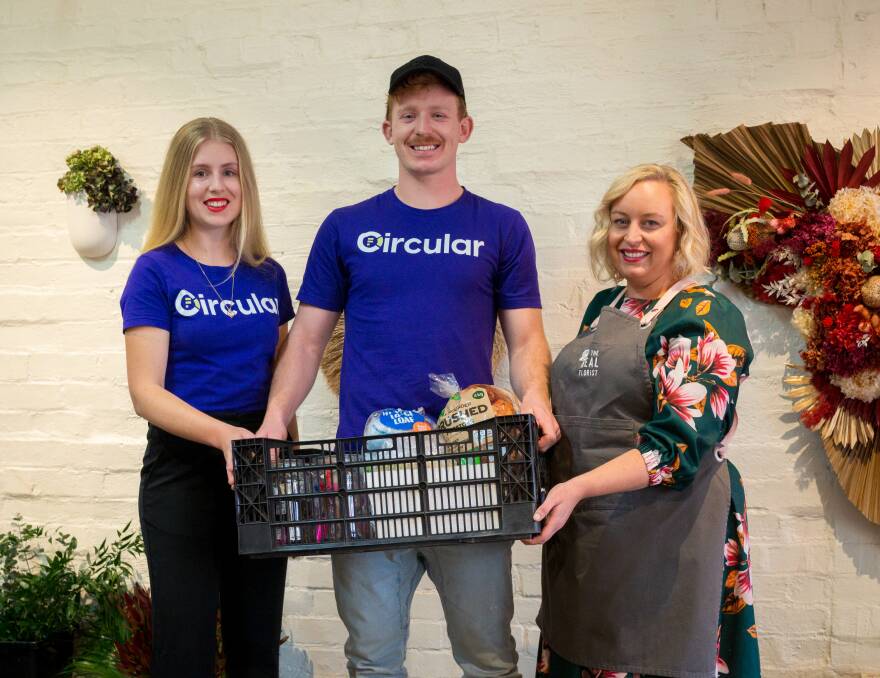 COMMUNITY CONSCIOUS: Doorstep recycling team Lauren and Nick Fitzsimons, of Albury, with Real Florist Renee Williams, who will light up the dance floor at this year's Stars of the Border Dance for Cancer. Picture: SUPPLIED