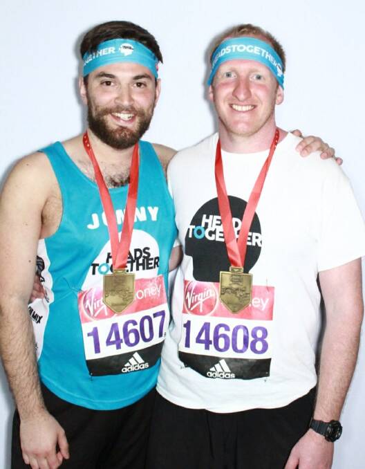 FRIENDS FOR LIFE: Jonny with Neil Laybourn, the stranger who saved his life; the pair ran the London marathon together in aid of charity Heads Together.