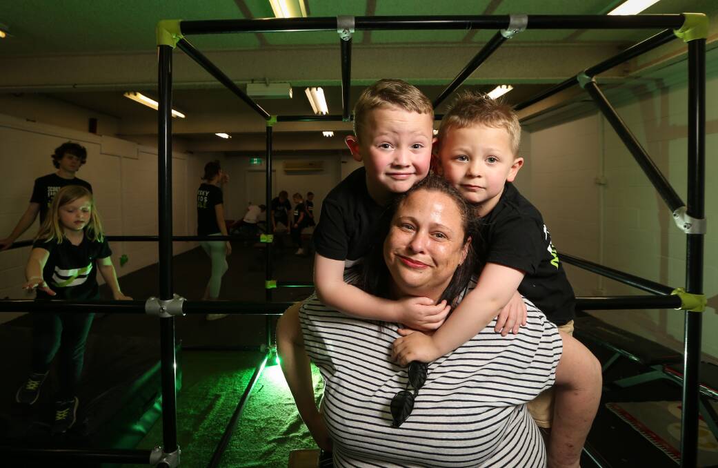 MARVELOUS MOVES: Kasey Cox, mum of William 6, and Eric, 5, who take part in the Risky Kids program. Picture: JAMES WILTSHIRE