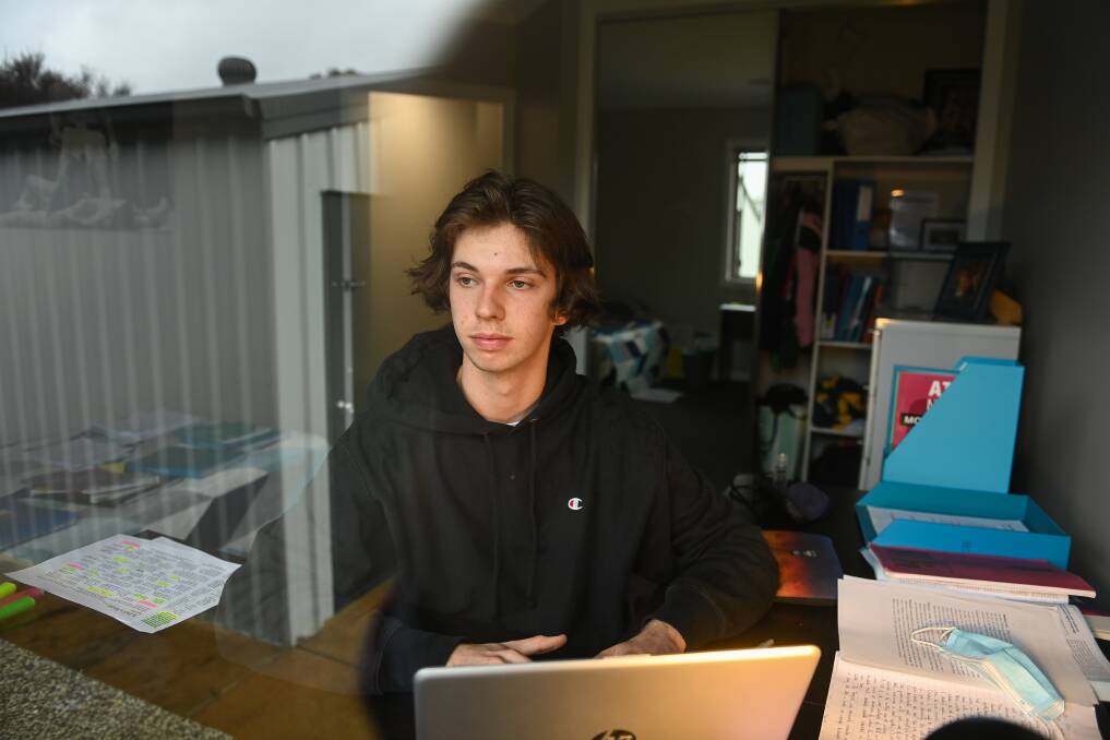 TRIALS AND TRIBULATIONS: Billabong High School vice-captain Ben Medley back in lockdown learning ahead of his HSC. Picture: MARK JESSER