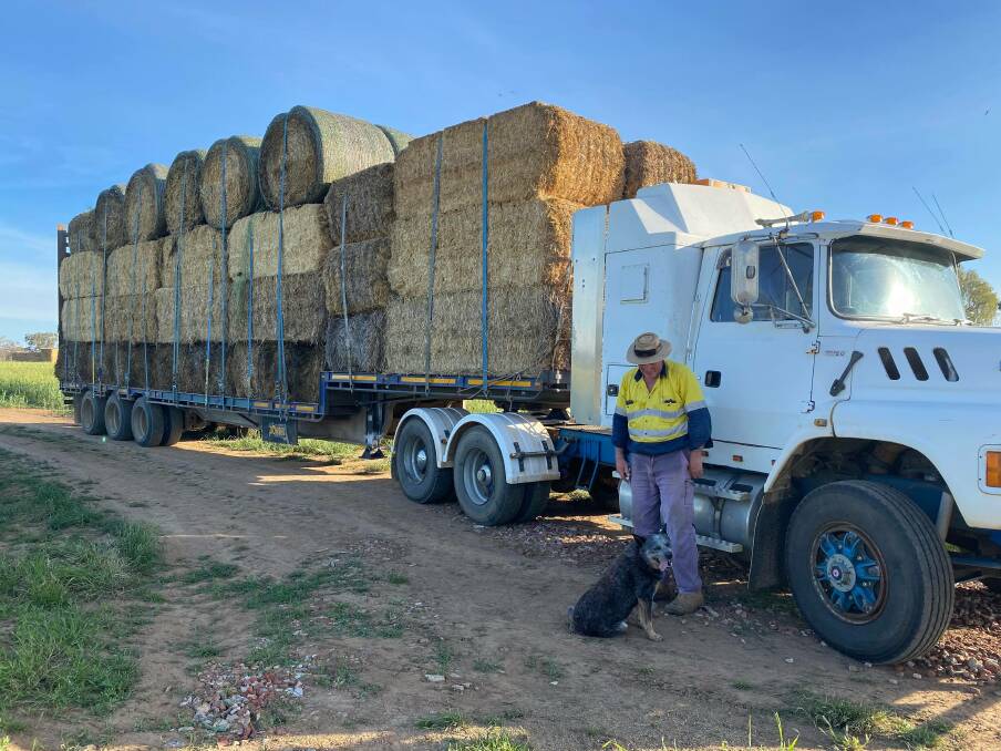 ON THE ROAD AGAIN: Jindera's Jim Parrett has loaded up his truck again with hay donated from the region and will head to Cobar this weekend with the Need For Feed Disaster Relief crew. Picture: SUPPLIED