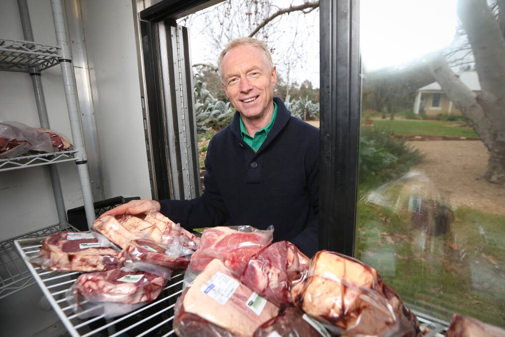 TO MARKET WE GO: Gordon Shaw with his Grass Roots Beef cuts that have been selling well at weekly farmers' markets during COVID-19. Picture: JAMES WILTSHIRE