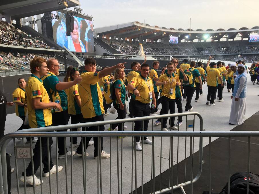 EXPERIENCE OF A LIFETIME: Nathan Pearce and fellow Australian athletes enter the stadium for the closing ceremony of the 2019 World Games at Abu Dhabi. Pictures: SUPPLIED