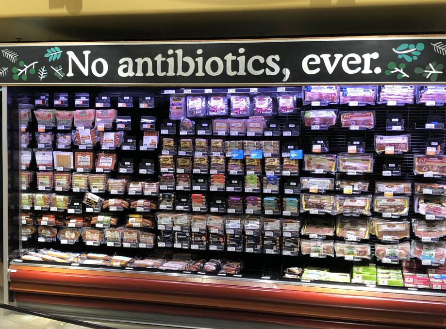FOOD FUTURE: A photo of a supermarket display in the US, utilising the No Antibiotics, Ever (NAE) branding to consumers. Albury-based ProAgni co-founder Fiona Soulsby says this is just starting to gain some traction in Australia.