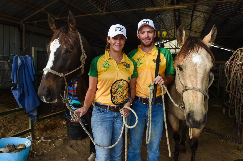 SADDLING UP: World Cup polocrosse stars Jim and Lucy Grills, of Holbrook, will take to the field at Albury for the NSW championships this weekend. Picture: MARK JESSER