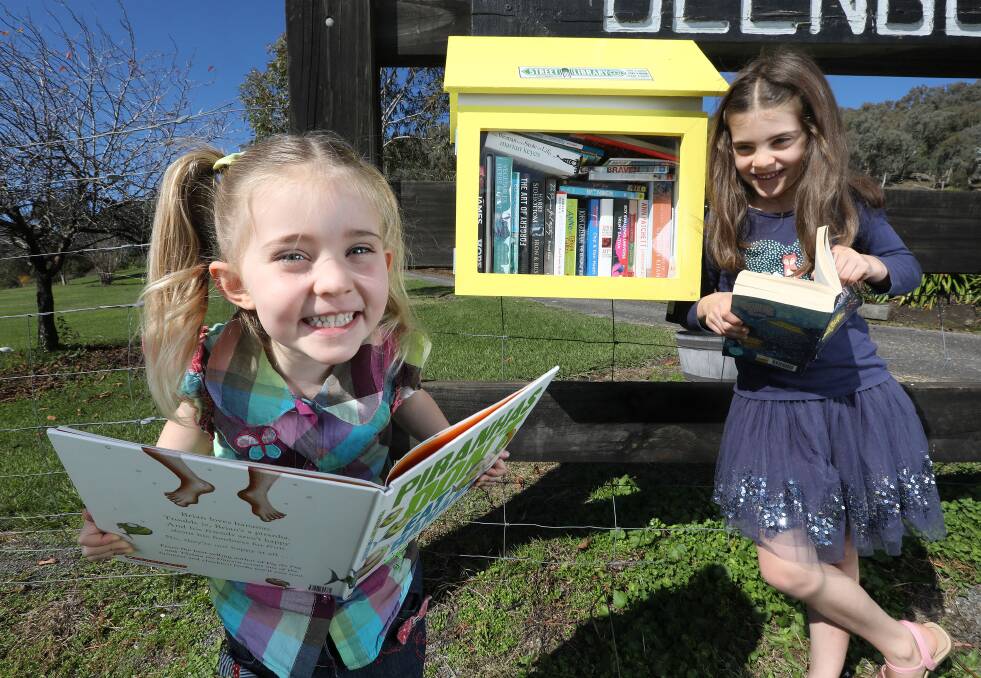 READ ALL ABOUT IT: Erin Esler, 3, and Eloise Esler, 7, love sharing books from their street library, Owl's Book Box. PIcture: KYLIE ESLER