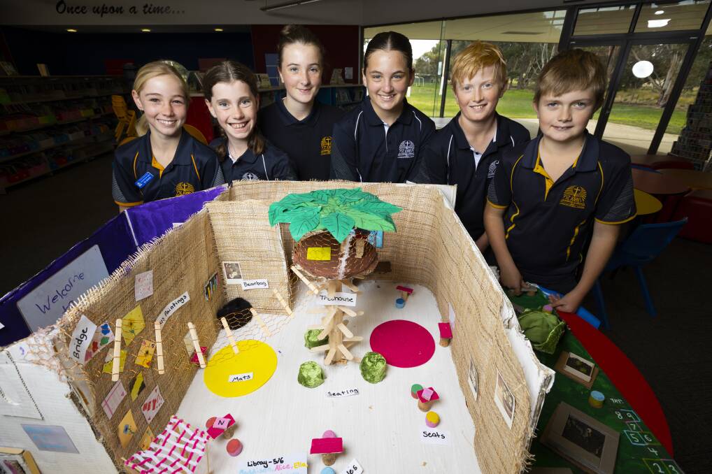 BRIMMING WITH IDEAS: St John's Lutheran Primary School senior students Ella McGrath, 11, Lucy Wilson, 11, Olivia White, 12, Alice Cossor, 11, Jonas Piltz, 11, and Casey Feuerherdt, 10, with some of their design ideas for learning areas. Pictures: ASH SMITH
