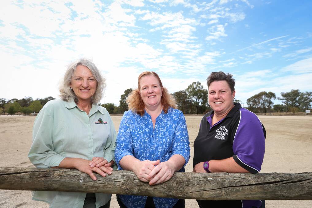 WINNING WAYS: Albury-Wodonga Equestrian Centre co-ordinator Barb Chenoweth with president Donna Michael and vice-president Elissa Koch after the facility won Community Group of the Year 2020. Picture: JAMES WILTSHIRE