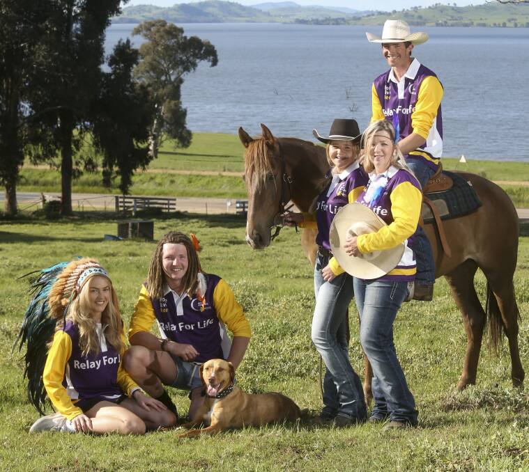 SADDLE UP: Team Nige's Cowboys and Indians captain Abbey Gow with Jack, Annabelle, Allison and Lachie Sim who are taking part in this year's Albury-Wodonga Relay for Life. Pictures: ELENOR TEDENBORG