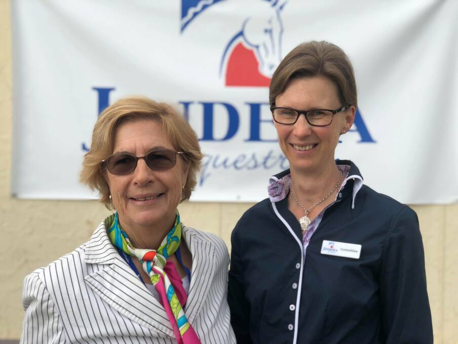 EAGLE EYES: Border-based dressage judge Jobina Kennedy (right) with eminent FEI 5-star judge Mary Seefried at the 2018 Jindera Equestrian Association championships.