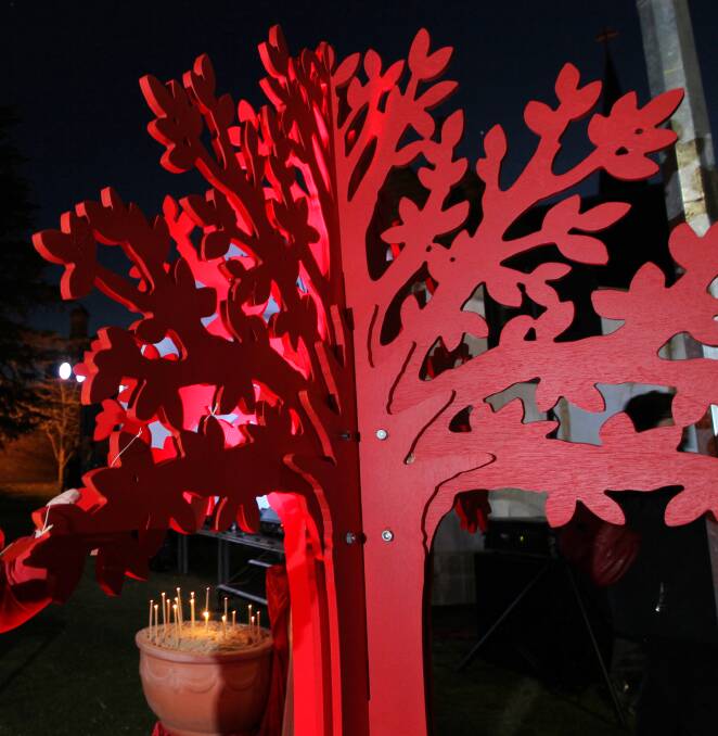 HOPE SPRINGS: Inspired by the work of artist Shaun Tan, a red tree has been used as a symbol of hope and healing at the annual Albury-Wodonga Winter Solstice.
