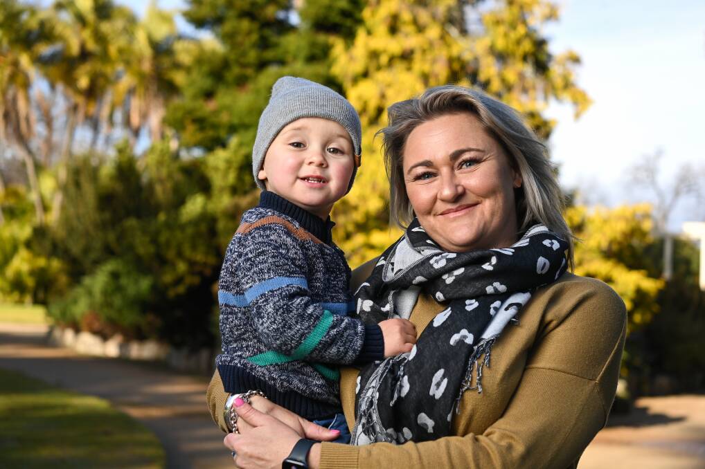 SUPPORT HAS GOT US THROUGH: Jess Dodson and her little boy Tex Finlayson, 2 .... Jess says the care and help from the Woomargama community has been overwhelming since the family's home was destroyed by fire last month. Picture: MARK JESSER