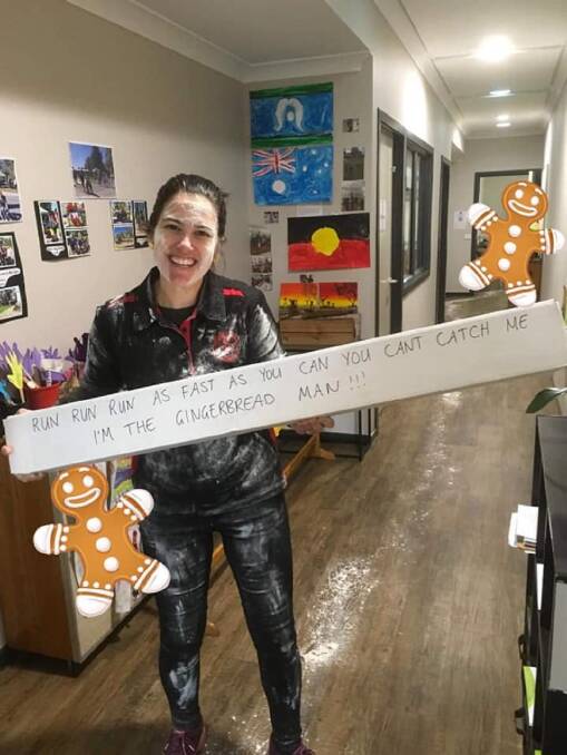 YOU CAN'T CATCH ME: Miss Rikki, from Howlong Preschool, says her gingerbread man has done a runner and they need help to track his adventures. Picture: SUPPLIED
