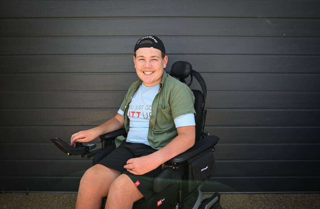 READY AND ABLE: Lavington's Brodie Taylor, 14, is looking for a job - he's bright, bubbly and willing to work ... he says his spinal cord condition should not be an impediment to joining a workplace. Picture: MARK JESSER