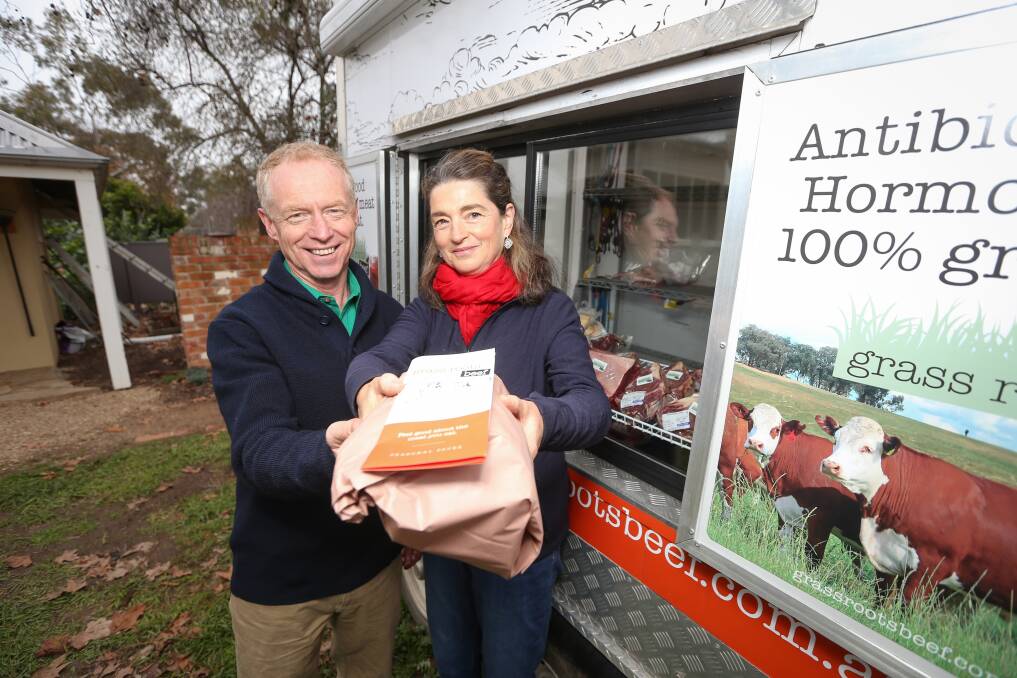 COOL RUNNINGS: Gordon Shaw and Leanne Wheaton have seen a big jump in sale of their grass-fed beef products at farmers' markets still operating during the COVID-19 crisis. Picture: JAMES WILTSHIRE