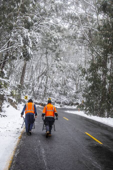 THE TOUGH GET GOING: Snow and freezing conditions hit the pair during their eight-day challenge to raise awareness and funds for suicide prevention.
