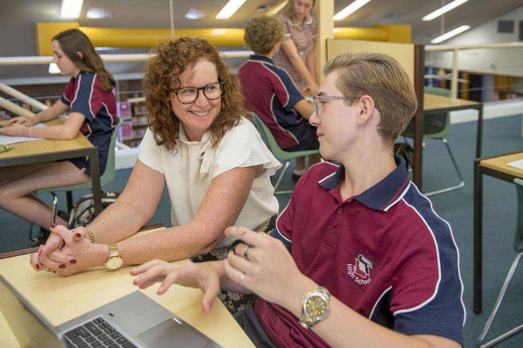 IT'S A TEAM EFFORT: James Fallon High School principal Jennifer Parrett with student Christopher Jeffree. The Albury school won regional school of the year in the 2021 Australian Education Awards. Picture: SUPPLIED