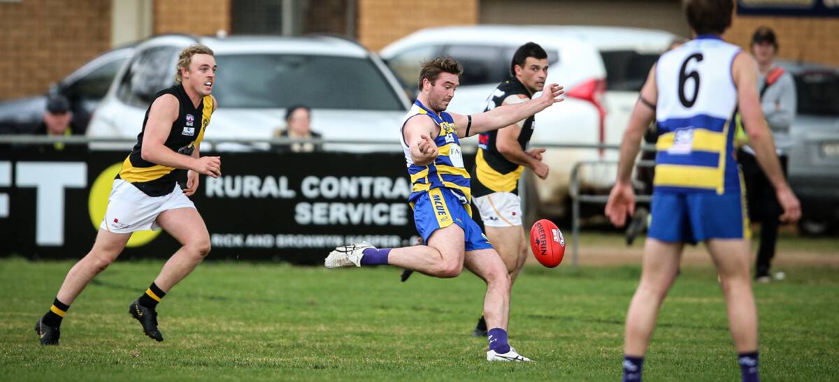 BACK IN THE GAME: Jacob Smith got through his return to football unscathed for MCUE against Wagga Tigers. Picture: JAMES WILTSHIRE