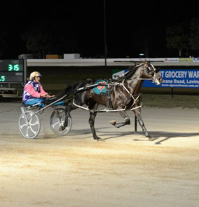 WINNING PERFORMANCE: Brallos Pass and Ellen Tormey score a comfortable win in the Albury Pacers Cup on Saturday night. He's nominated to race in the Wagga Pacers Cup.