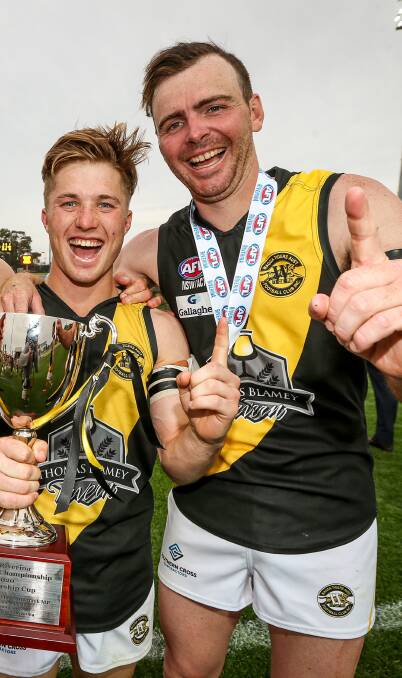 Jake Gaynor and Jim Grills played together in Wagga Tigers' flag last season and will co-captain Albury with Shaun Daly this year. Picture: JAMES WILTSHIRE
