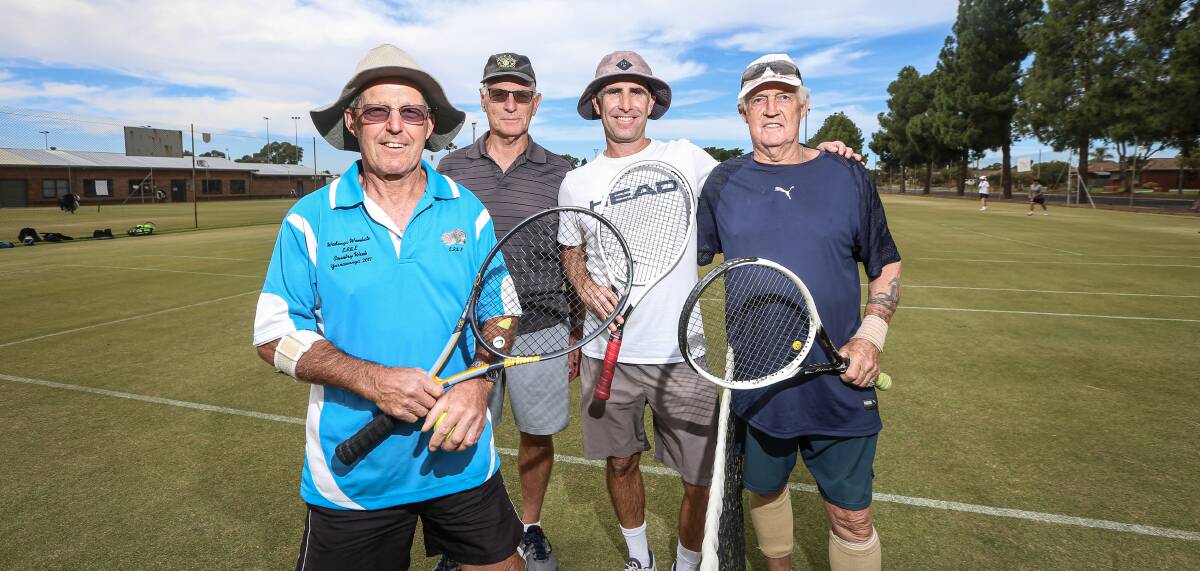 Artie Brewer, Geoff Brown, Cameron Meagher and Les Lee at Wodonga Tennis Centre. Picture: JAMES WILTSHIRE