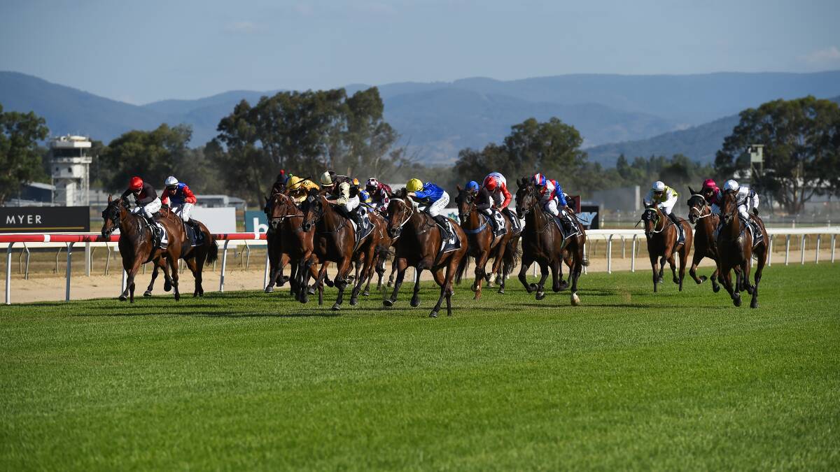 Sky Call makes a move during an exciting finish to Saturday's race. A big crowd turned out for the day.