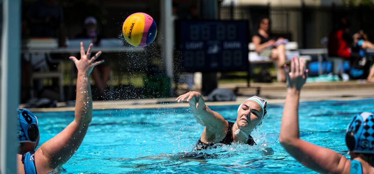Albury Tigers' Kira Dawson in action against Sharks in their A-grade women's clash at Albury Swim Centre on Sunday. Picture: JAMES WILTSHIRE