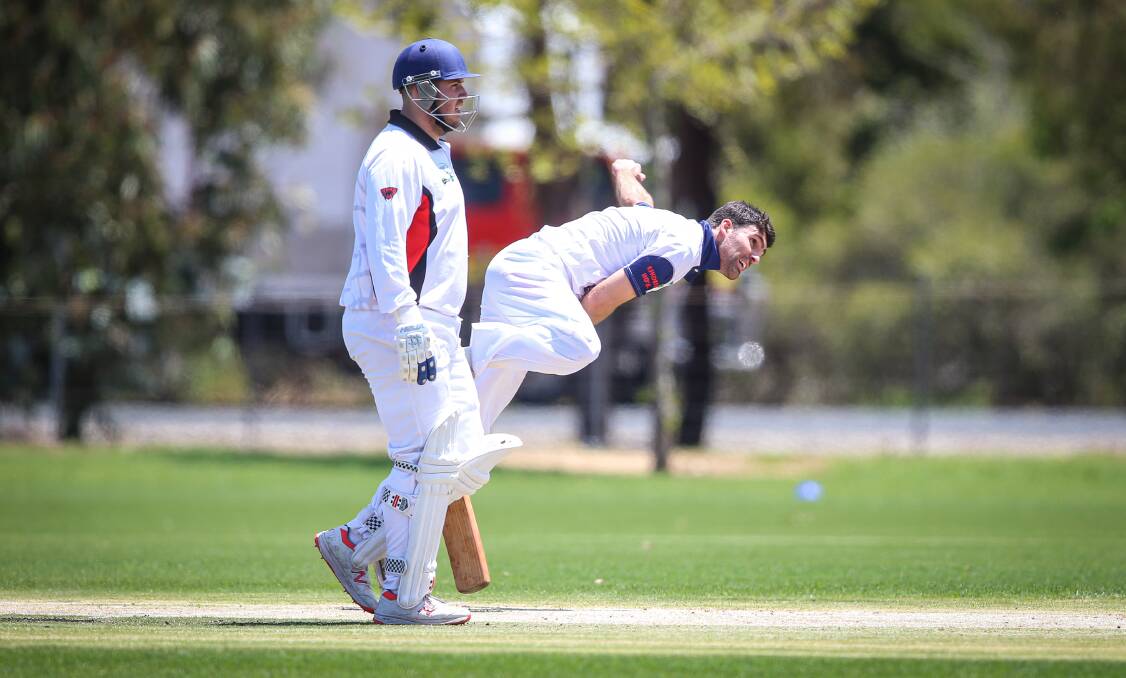 Eskdale's Jamie Baude grabbed three vital wickets against Howlong on Saturday. Picture: JAMES WILTSHIRE