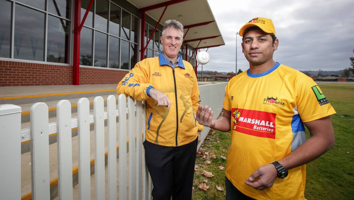 NEW DIRECTION: New City president Chris Green with new coach Akki Murthy at Urana Road Oval. Picture: JAMES WILTSHIRE