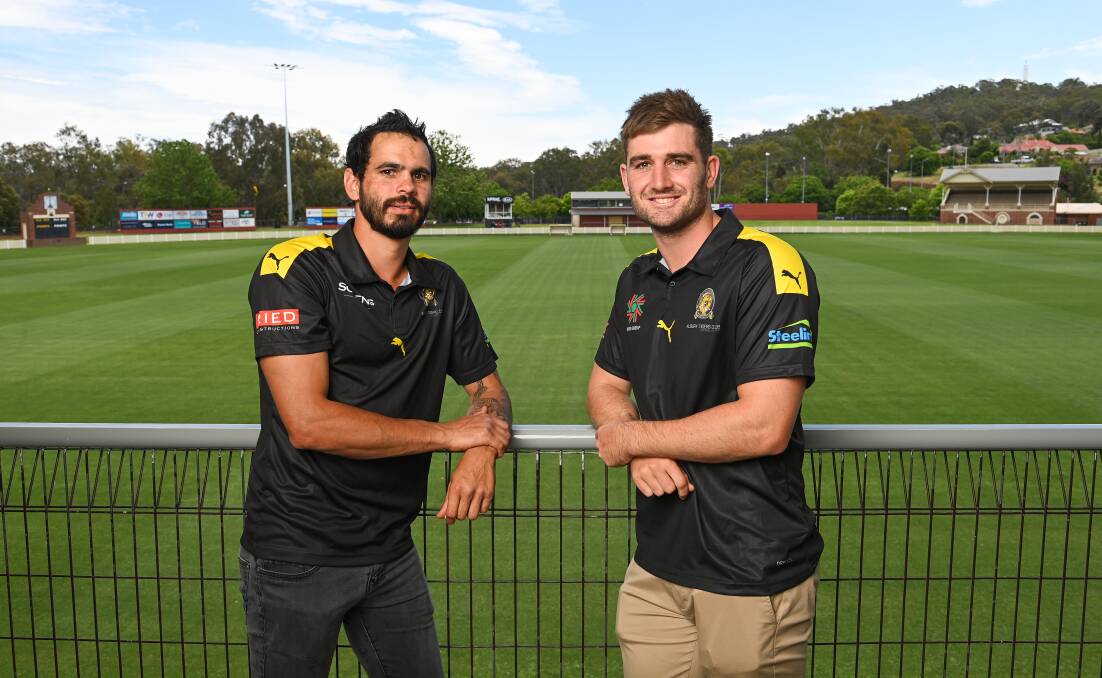 Jeff Garlett and Anthony Miles at the Albury Sportsground on Friday. Picture: MARK JESSER