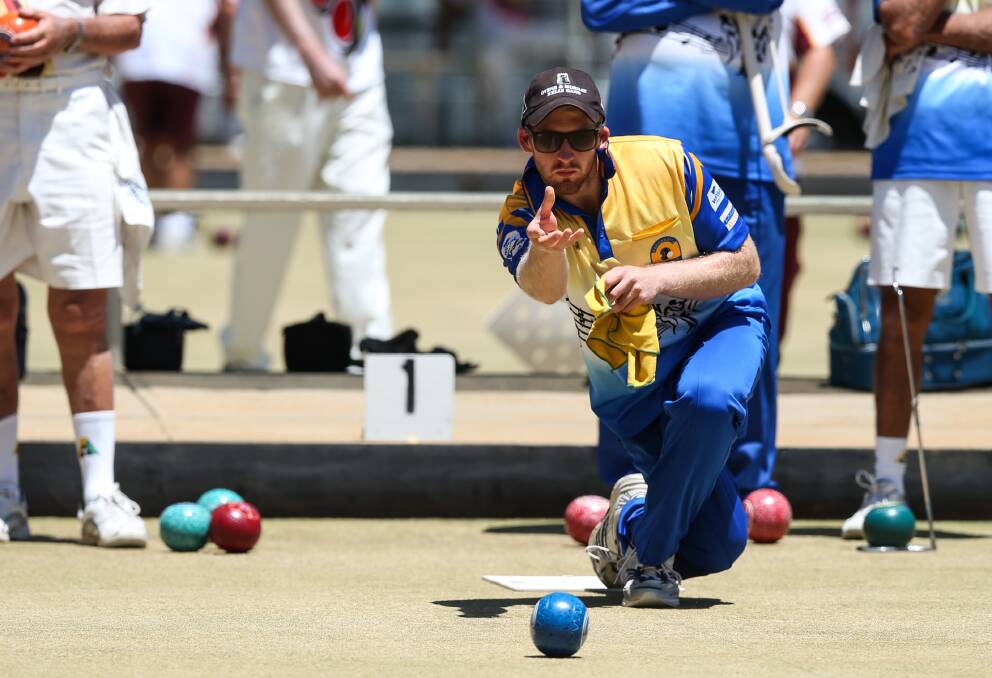 READY TO ROLL: Gary Brimblecombe sends down a bowl for Wangaratta in Saturday's pennant clash against Myrtleford. Pictures: JAMES WILTSHIRE