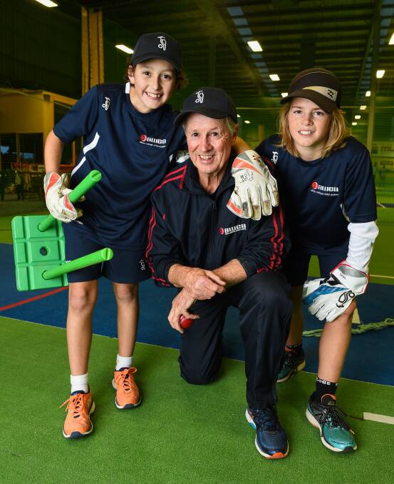 WORK IN PROGRESS: Coach Max Shepherd with budding young cricketers Patrick Lockwood and Foster Gardiner. Picture: MARK JESSER