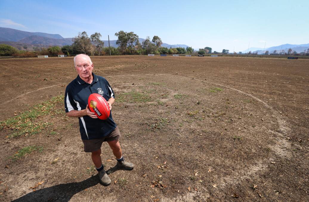 Cudgewa president Greg Hiller, who has been in the top position for six years, looks over the barren ground this week. Pictures: JAMES WILTSHIRE 