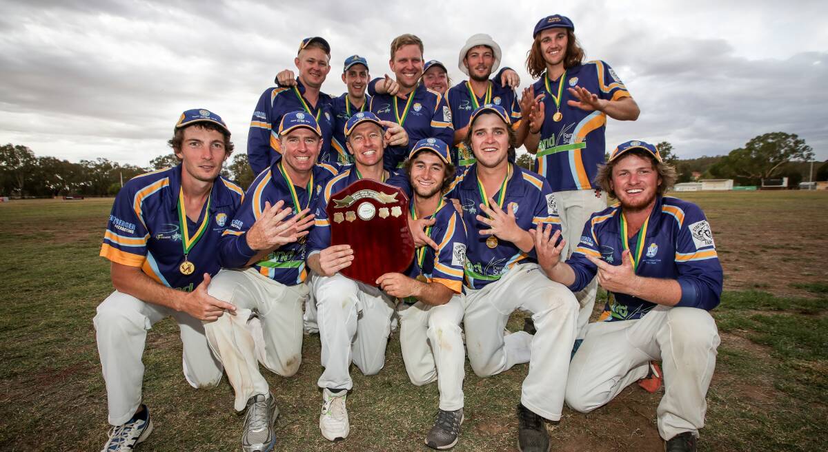 SEVEN IN A ROW: Rand celebrates its grand final victory over Walbundrie in the CAW Hume decider at Walbundrie. Pictures: JAMES WILTSHIRE
