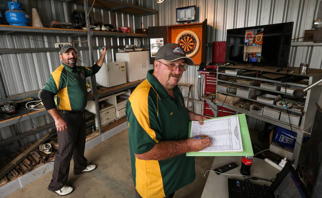 David and Donny Williams are desperate for darts to return in the Hume association. They are in the process of starting up an online competition to counter coronavirus. Picture: JAMES WILTSHIRE