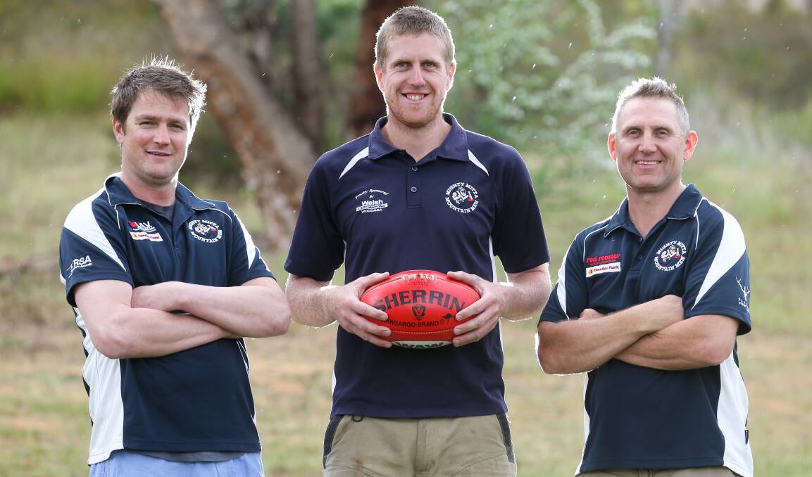 New Mitta United president Alex Beggs with
co-coaches Ben Dower and Phil Packer.
Picture: KYLIE ESLER