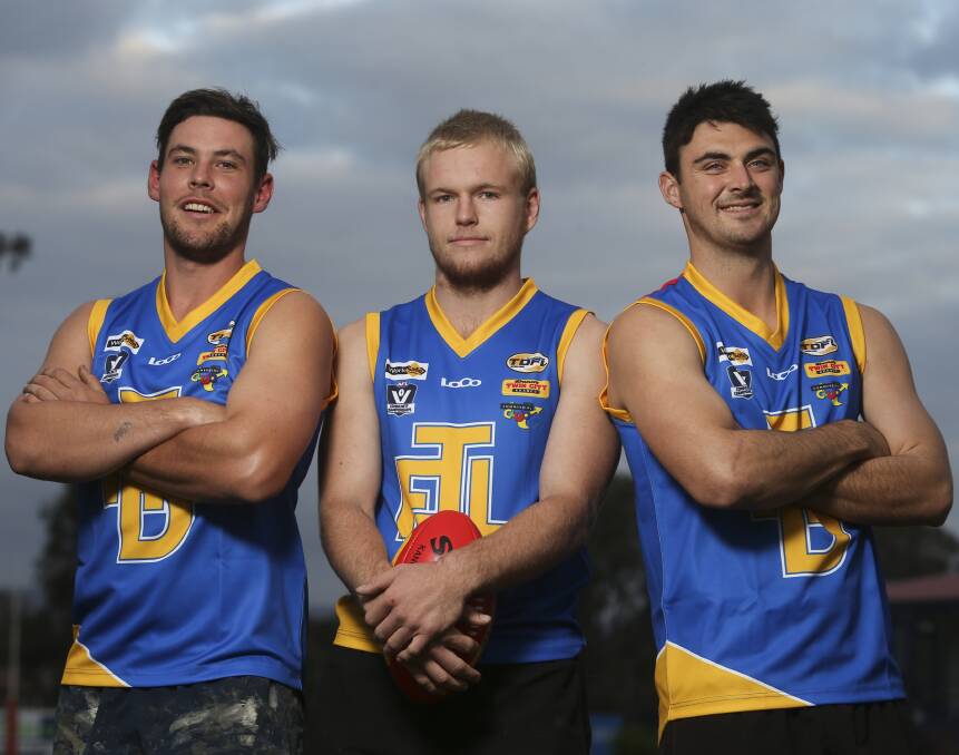 ON THE MARCH: Nathan Vogel, Martin Brennan and Ben Kunkel will play for the Tallangatta league on Saturday. Picture: ELENOR TEDENBORG