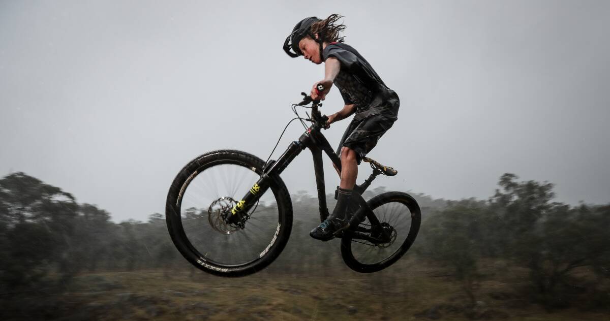 PARTY TRICKS: Albury's Ollie Davis shocked himself by finishing second in the under-19 whip-off at the Cannon Ball Mountain Bike Festival at Mt Buller. Picture: JAMES WILTSHIRE