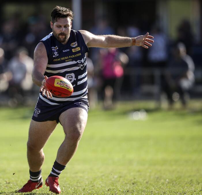 ON A ROLL: John Spencer proved the difference as Rutherglen accounted for Kiewa-Sandy Creek on Saturday. Picture: JAMES WILTSHIRE