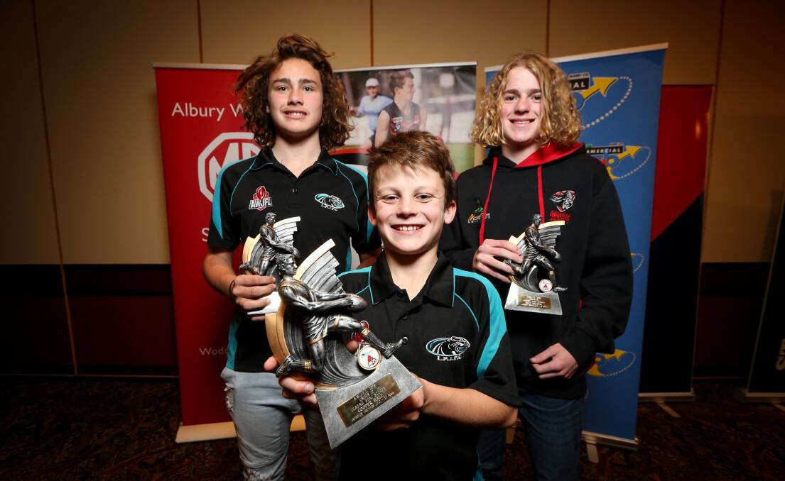 Lavington's Corby Robertson and Cooper Hall and Wodonga Raider Max Beattie took out goalkicking awards. Picture: JAMES WILTSHIRE