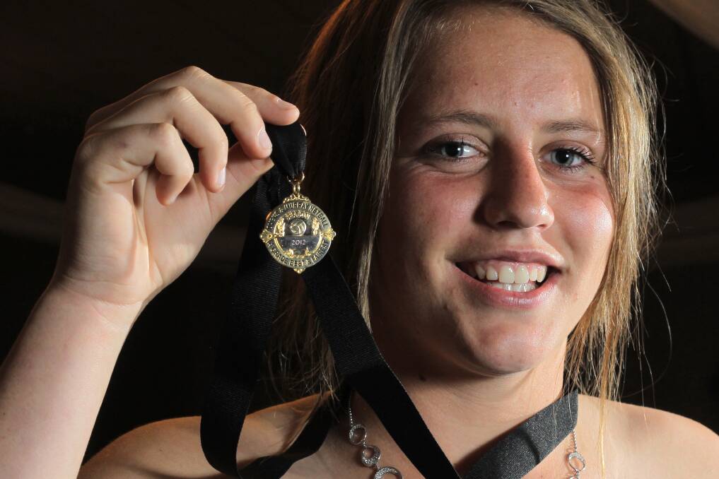 Emily Browne after winning her first Toni Wilson Medal for Lavington in 2012. She polled 21 votes to edge out Kaitlyn Bourke and Sarah Senini by two.
