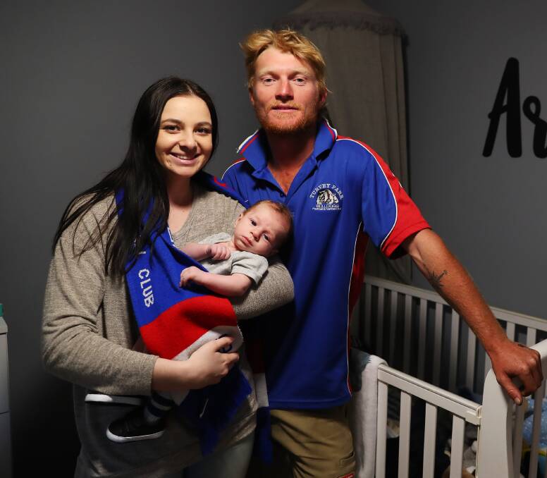Turvey Park co-coach Jeremy Sykes, partner Tiana Williams and son Archie. Sykes and Mark Carroll stepped down on Tuesday night due to coronavirus concerns. Picture: Emma Hillier