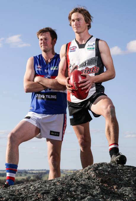ALL EYES ON WALBUNDRIE: Jindera's Nathan Chamings and Brock-Burrum's Alex Wilson are ready to lock horns in Saturday's grand final. Picture: JAMES WILTSHIRE
