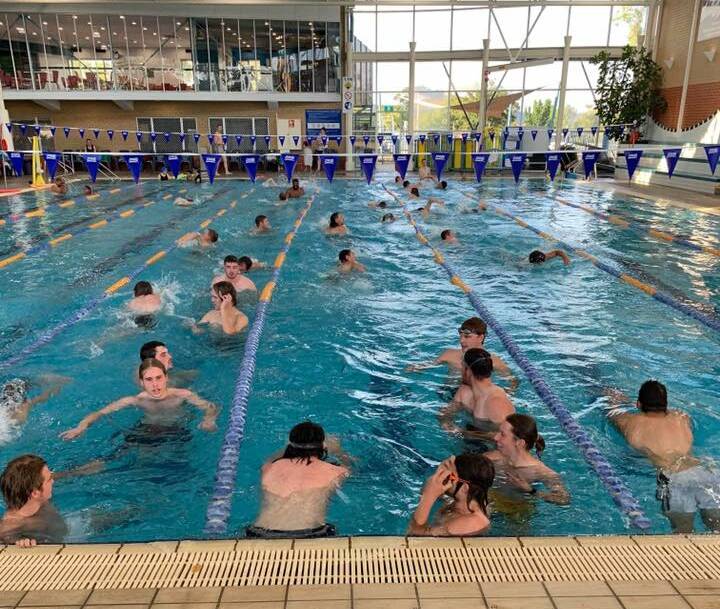 North Albury players take a break from the heat with a pool session at Wodonga Sport and Leisure Centre.