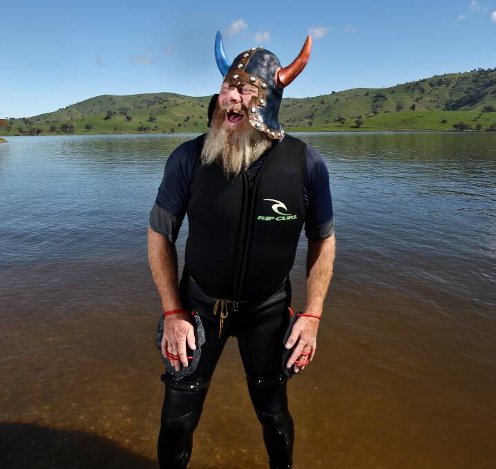 Peter Pattenden took 23 hours to swim the length of Lake Hume in 2012.