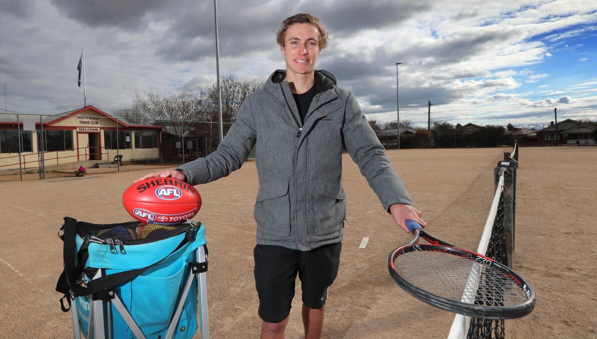 MAN OF MANY TALENTS: Bullioh footballer Zac Burhop takes a break from his tennis coaching commitments at Wagga. Picture: LES SMITH