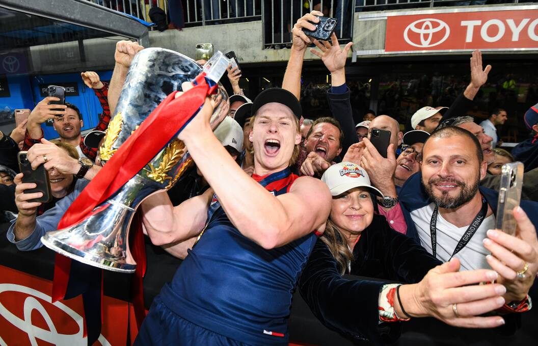 DREAM COME TRUE: Albury's Charlie Spargo soaks up Melbourne's
grand final win with the Perth crowd on Saturday. Picture: GETTY